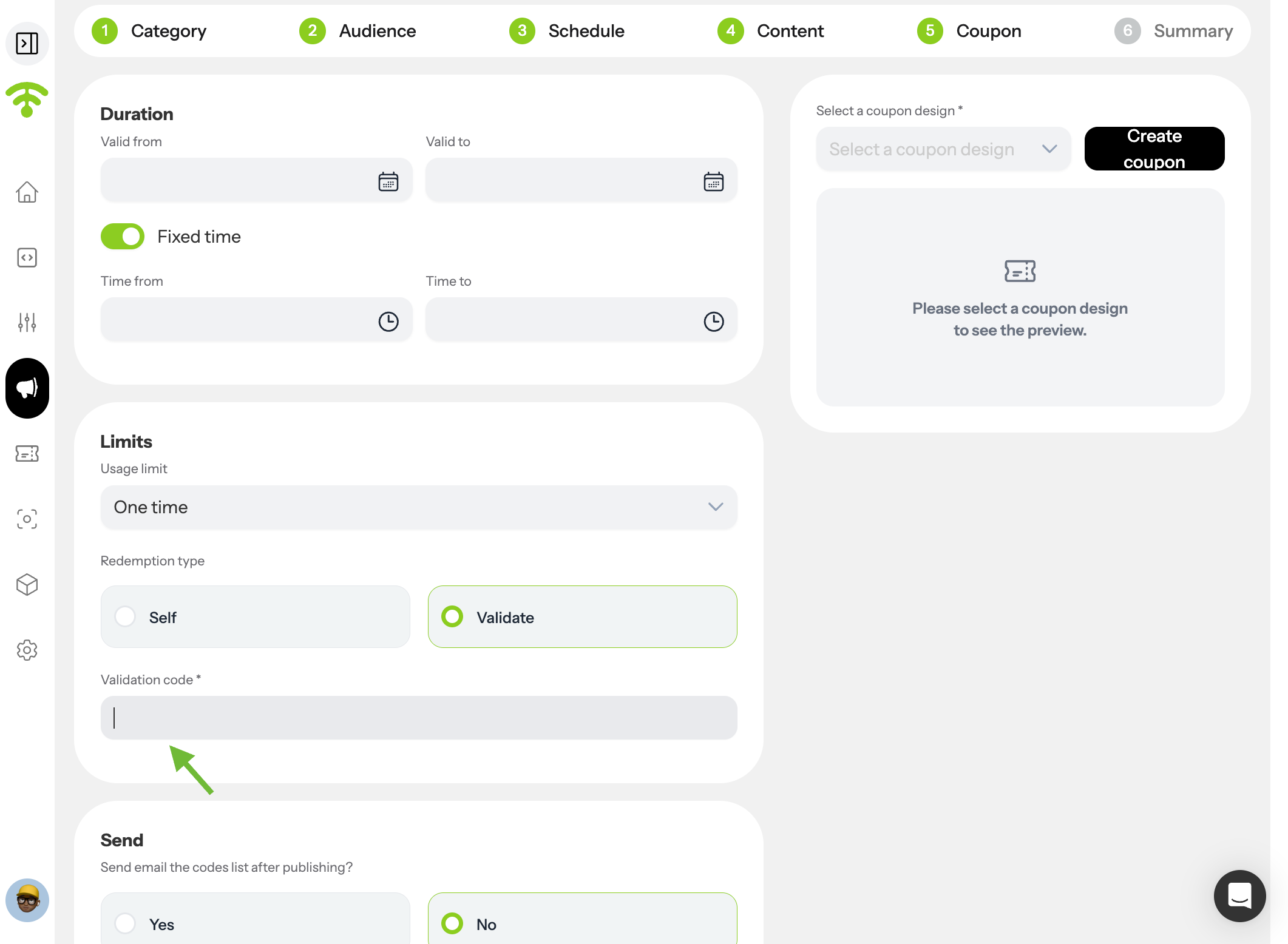 Choose Redemption Type – Validate in Store
