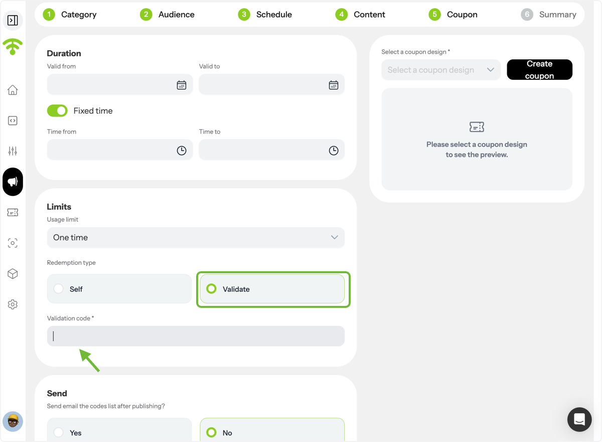 Choose Redemption Type – Validate in Store
