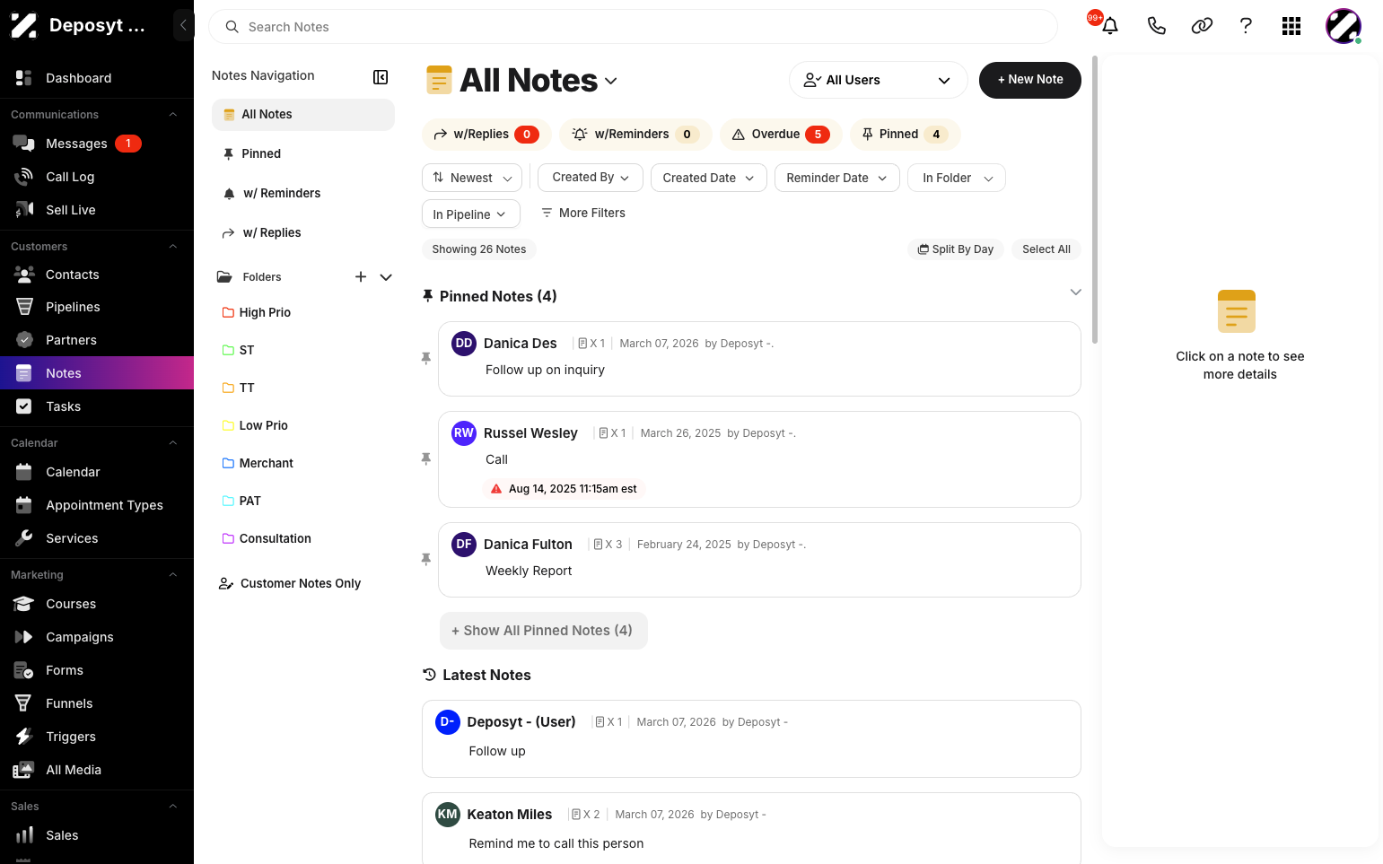 Viewing All Notes