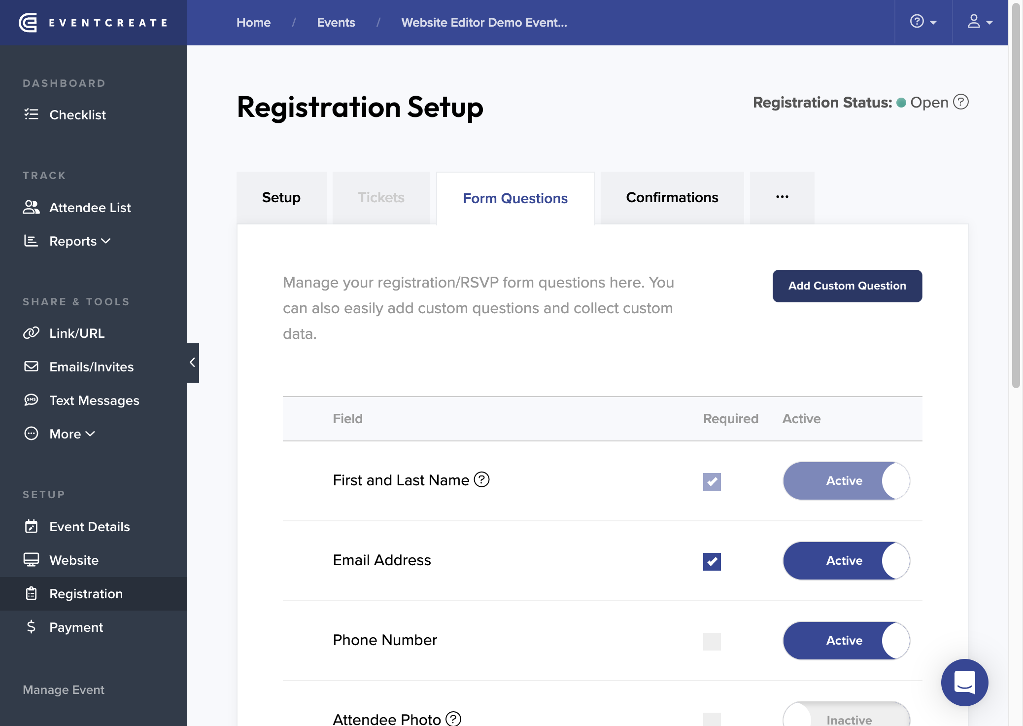 Click on Add Custom Question