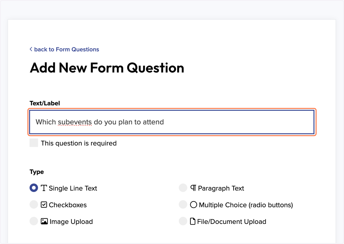Create a new form question with subevent details