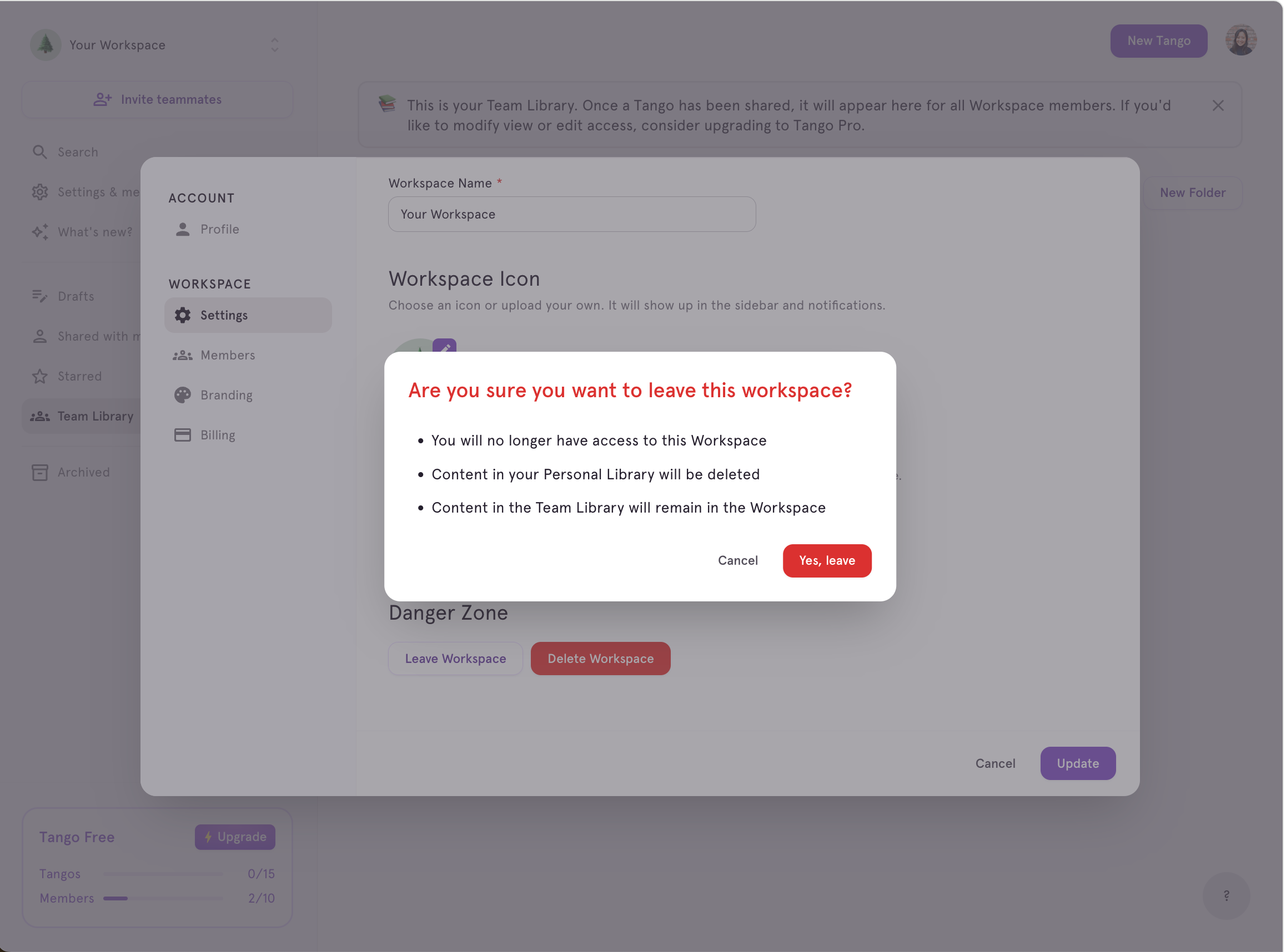 Click on "Yes, leave"