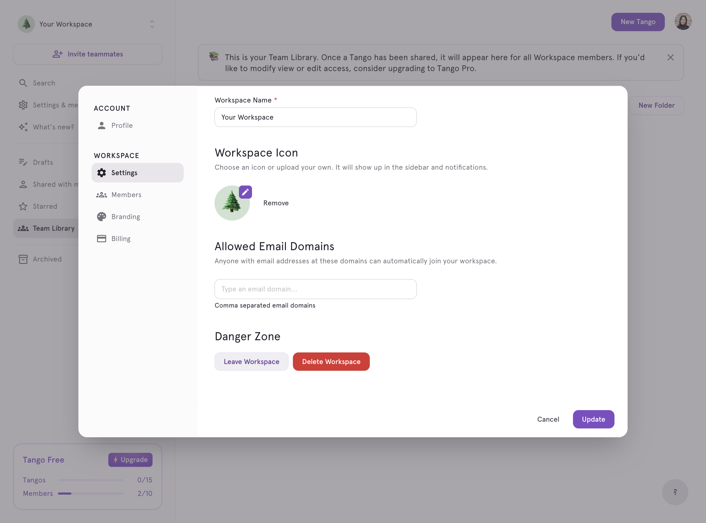 Click on Leave Workspace