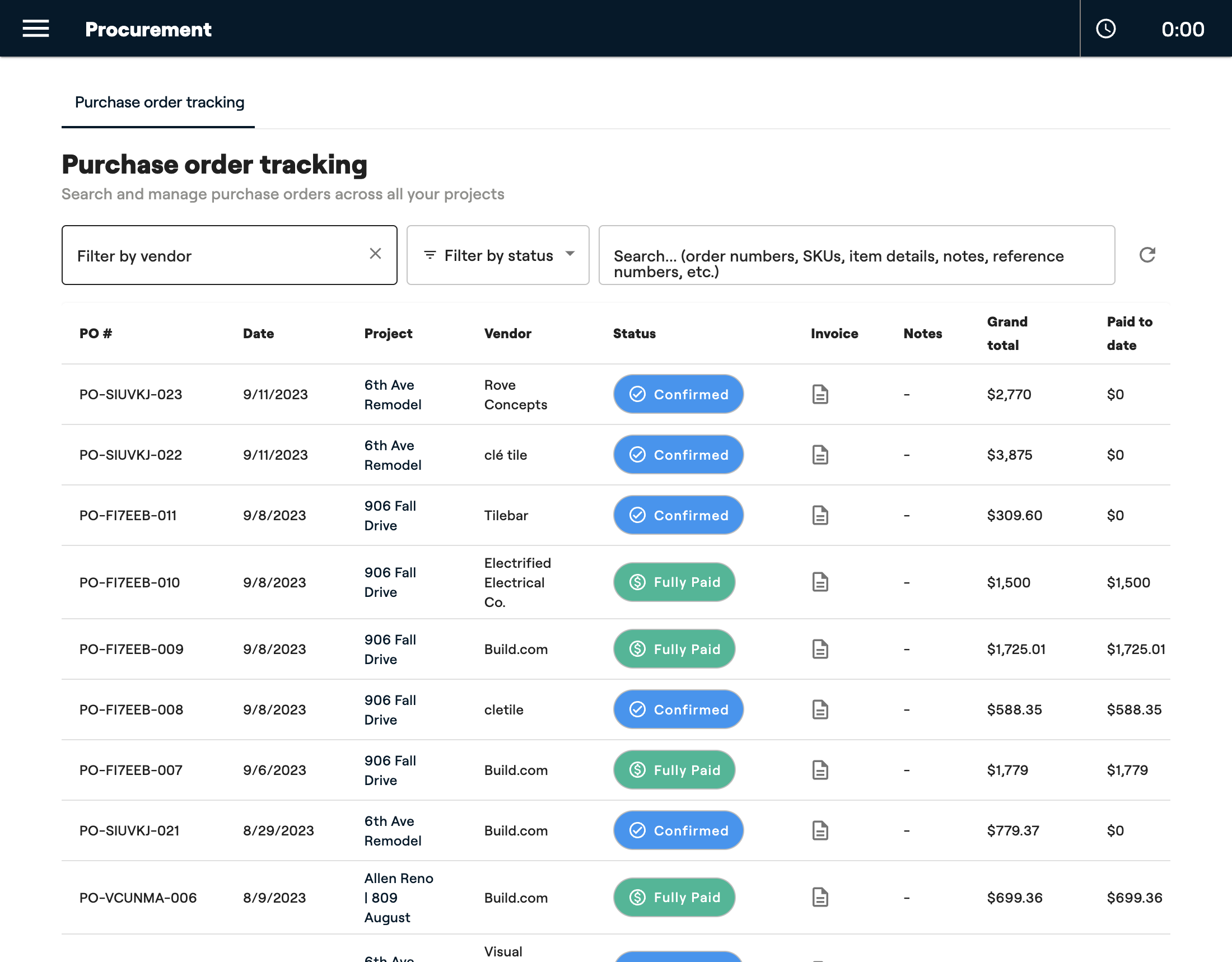 To locate the desired PO, you can filter by vendor.
