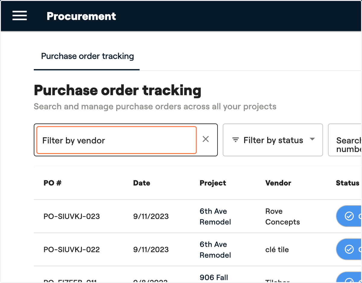 To locate the desired PO, you can filter by vendor.