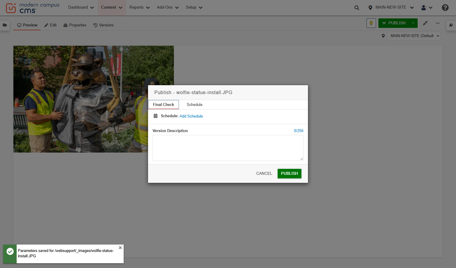 Click on PUBLISH