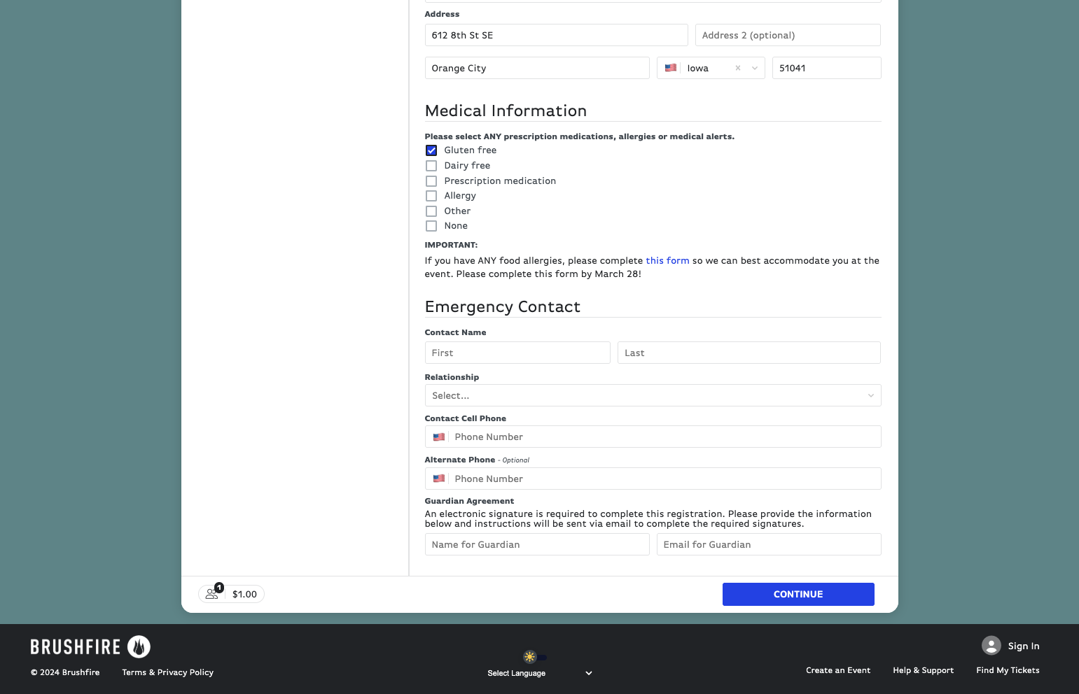 Fill out Emergency Contact information