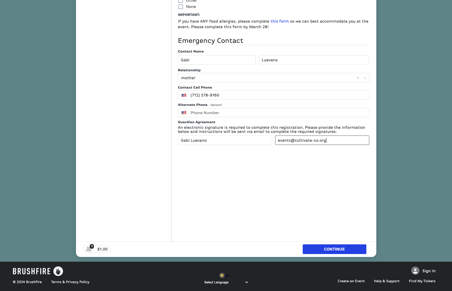 Leaders must fill out their OWN Leader Agreement, so fill in your own name and email. (Guardian Agreement is for students)
