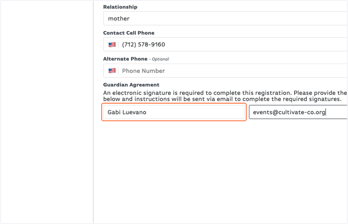 Leaders must fill out their OWN Leader Agreement, so fill in your own name and email. (Guardian Agreement is for students)