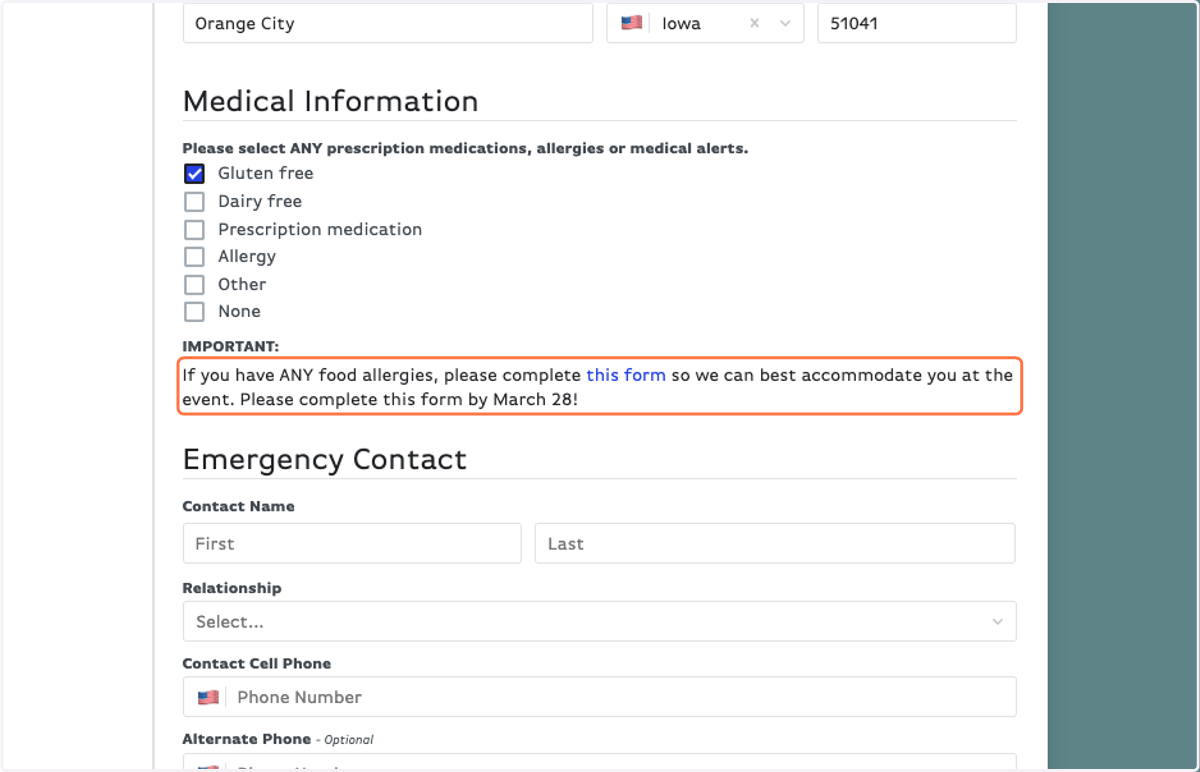 IMPORTANT: If you have any food allergies, you NEED to fill out Hidden Acres' online allergy form.