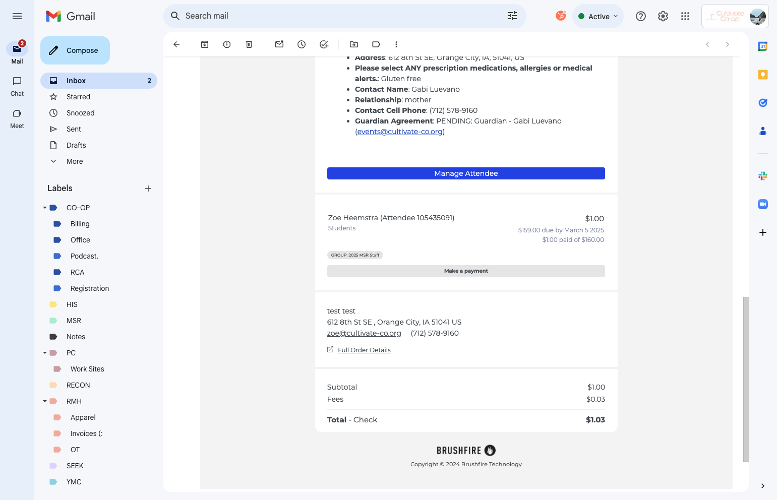 Scroll down in the email and click on Make a payment