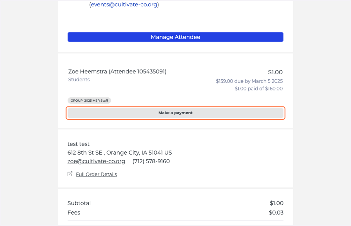 Scroll down in the email and click on Make a payment
