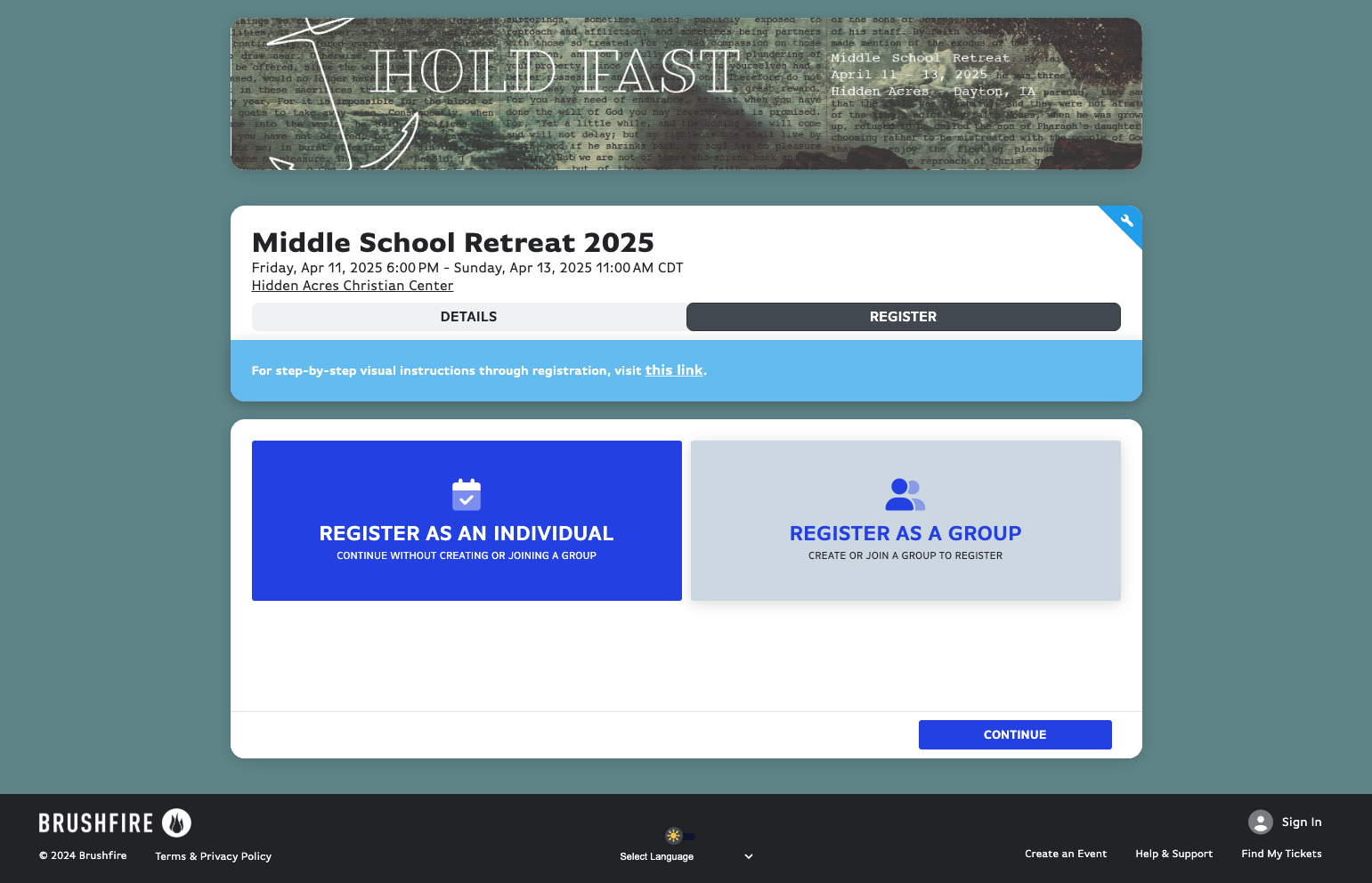 Click on REGISTER AS A GROUP…