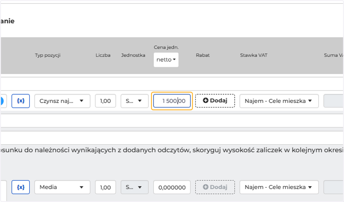 Wpisz kwotę czynszu