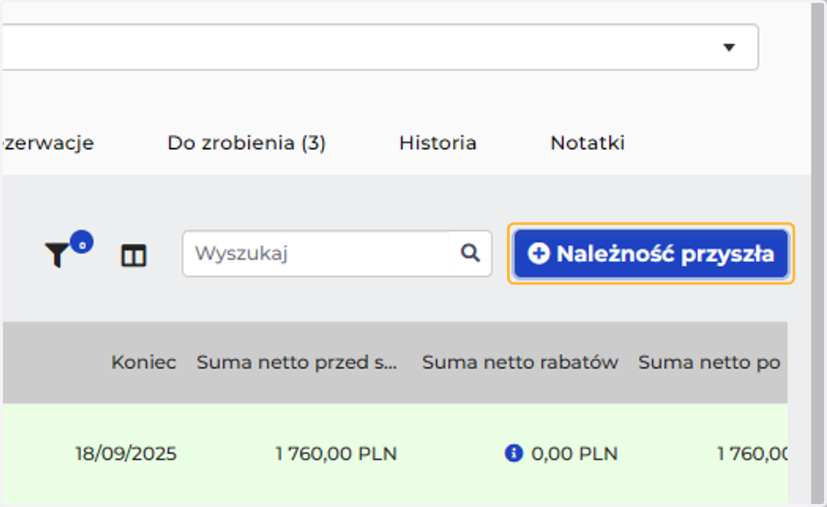 Dodaj lub edytuj należność przyszłą