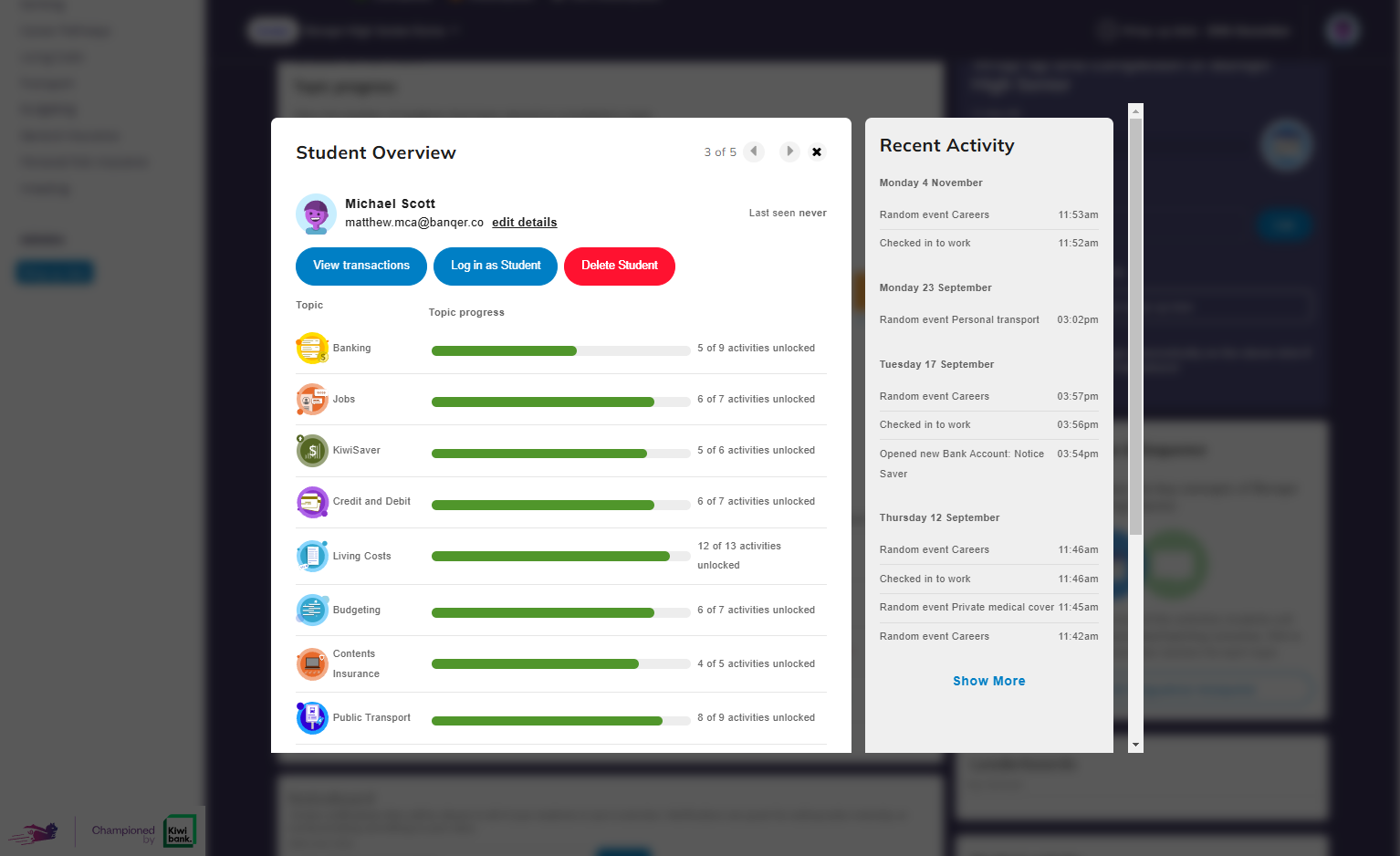 From the Student Overview, click Delete Student