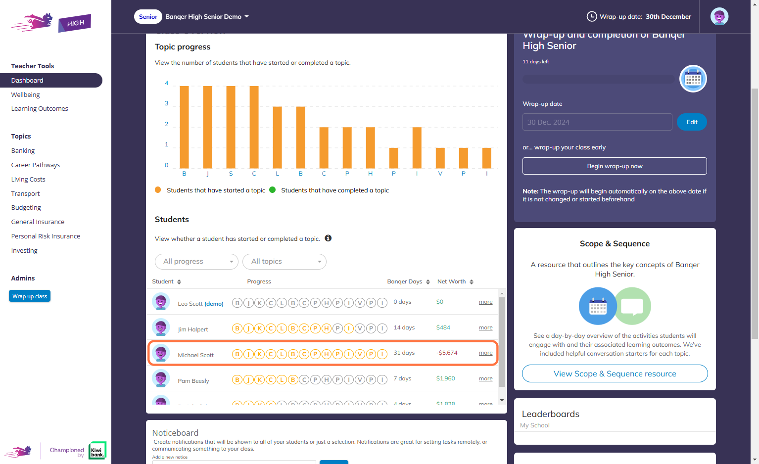 Find the student you want to delete from your Class Overview and click More.
