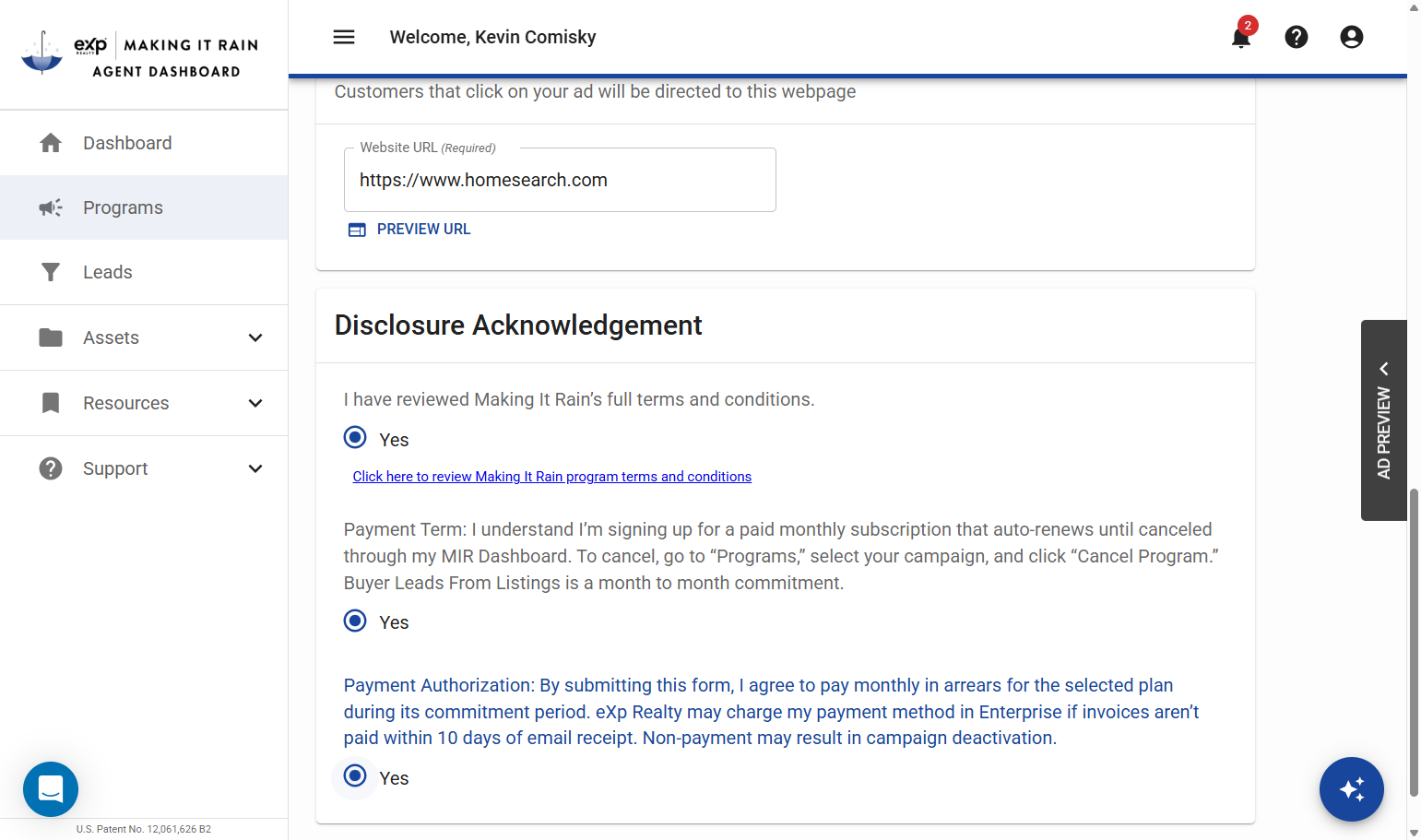 A. Click on Acknowledgements. Select an option B. Select an option C. Select an option