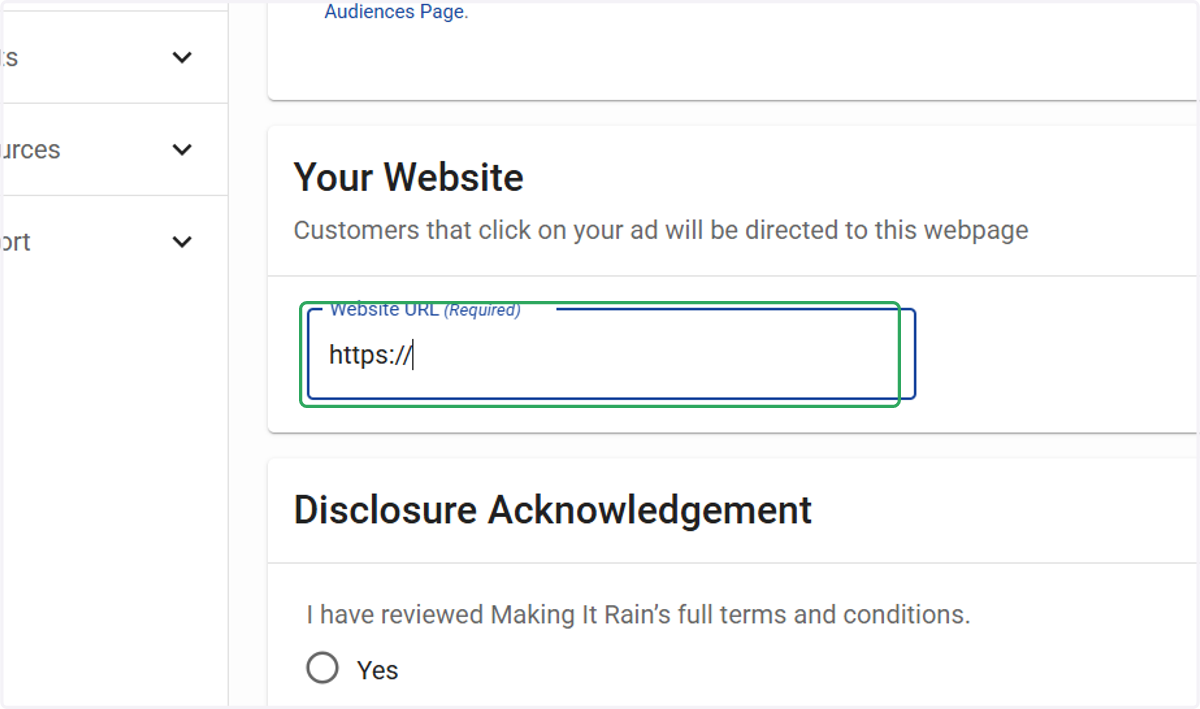 Click on Website URL (Required)
