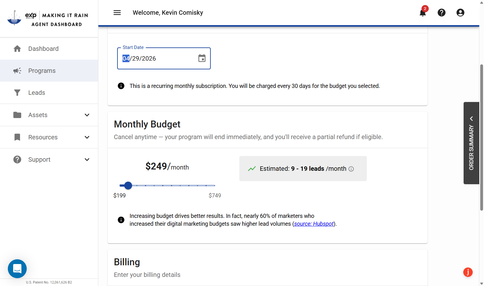 Select your monthly budget.