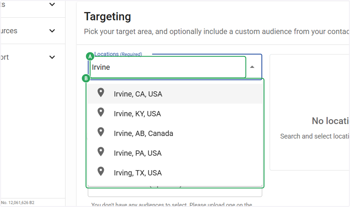 A. Type Locations (Required) B. Select Locations (Required)