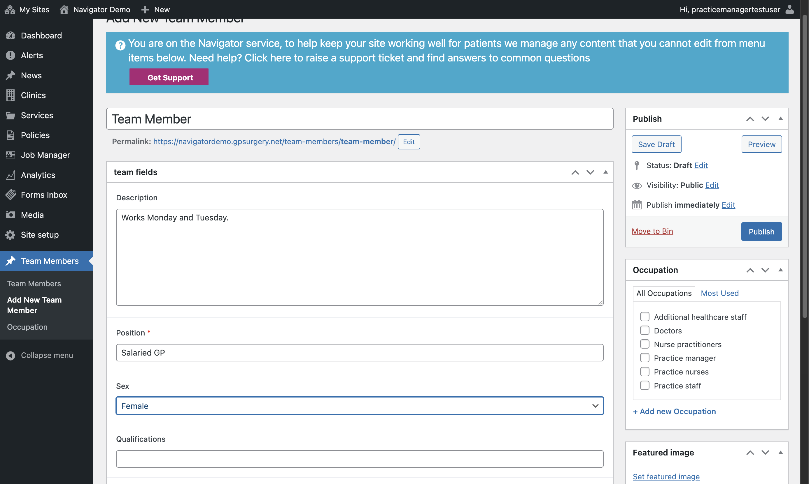 The Sex drop-down with Female selected