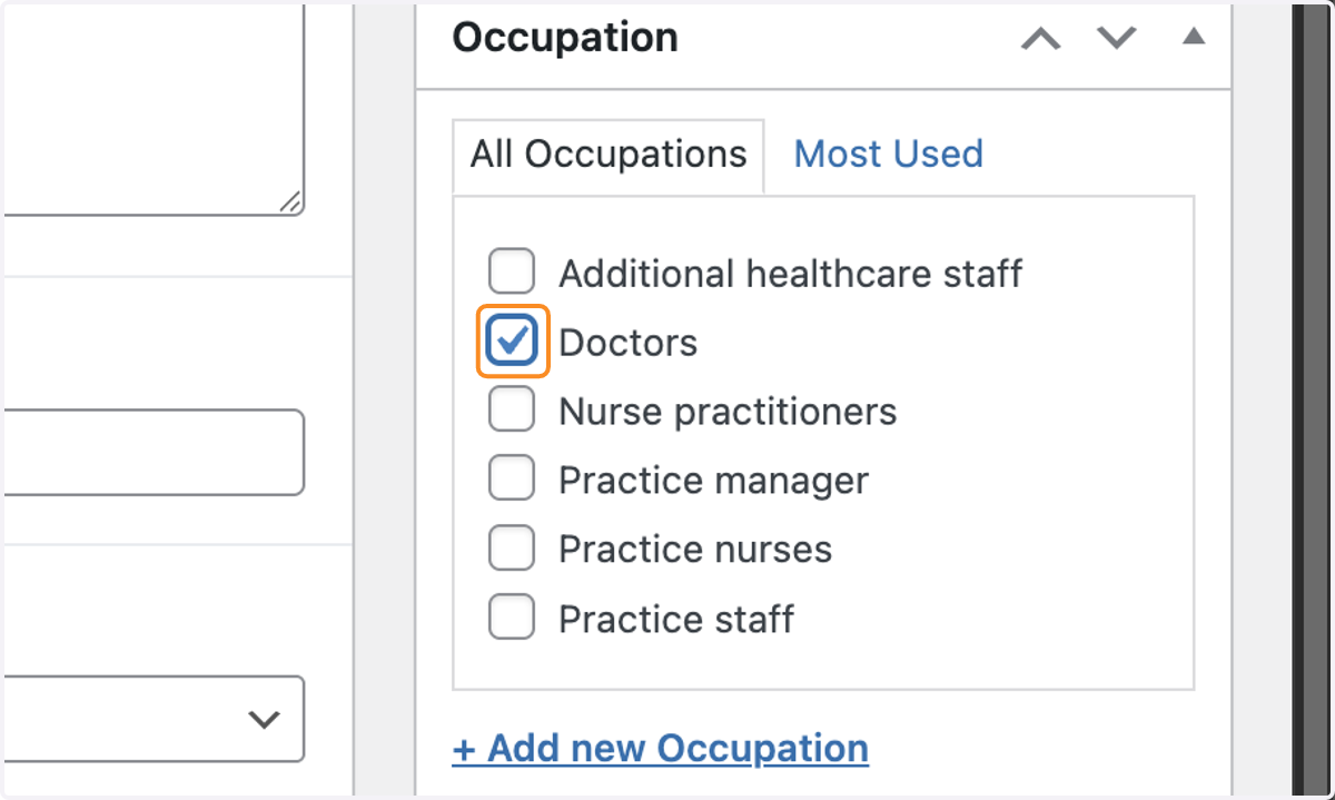 The occupations box, with Doctors selected