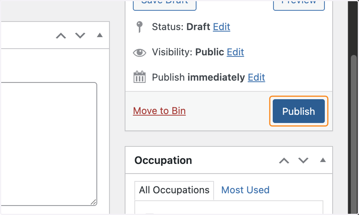 The Publish button in the Publish box