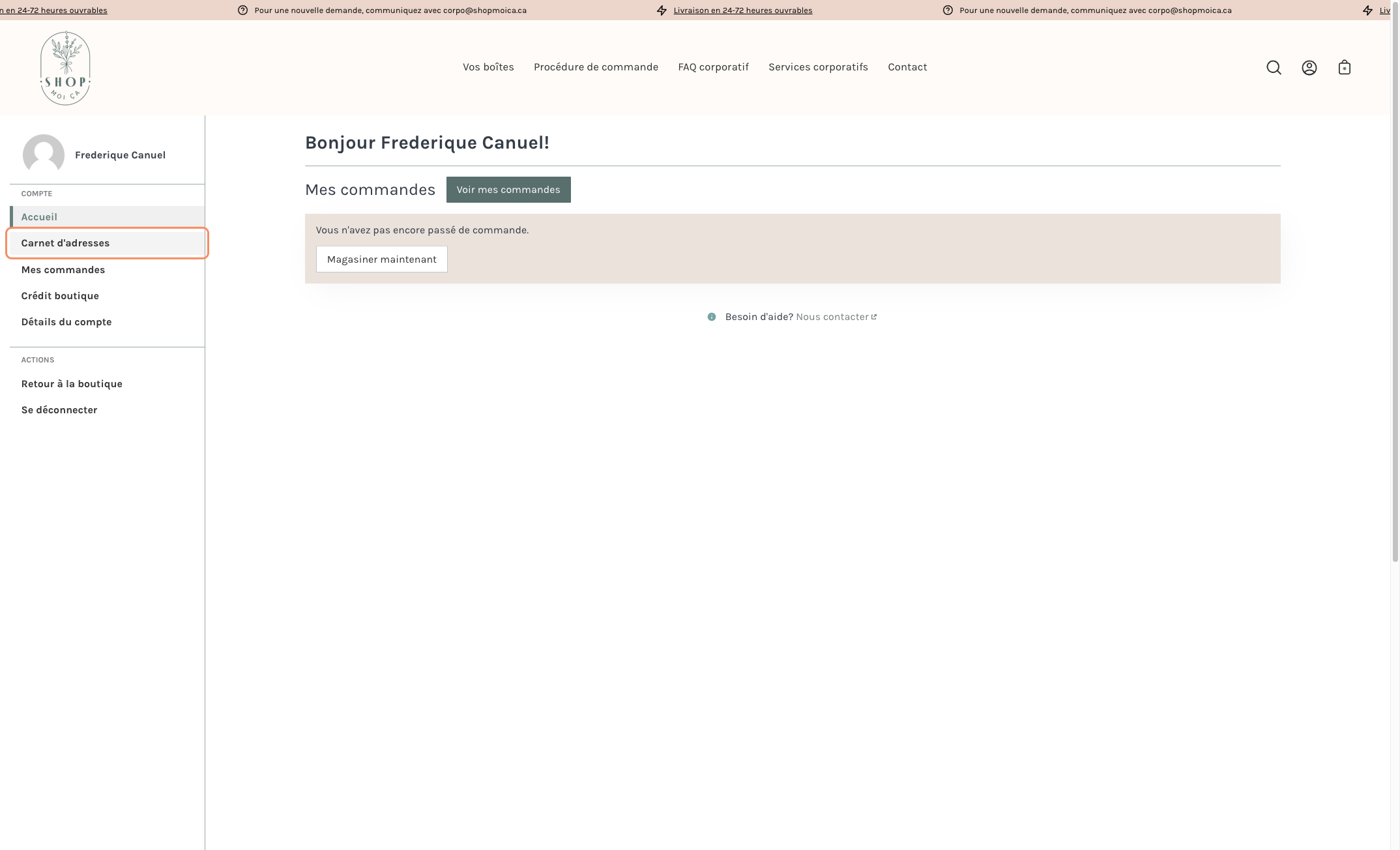 Dans le menu de gauche, cliquer sur "Carnet d'adresses"