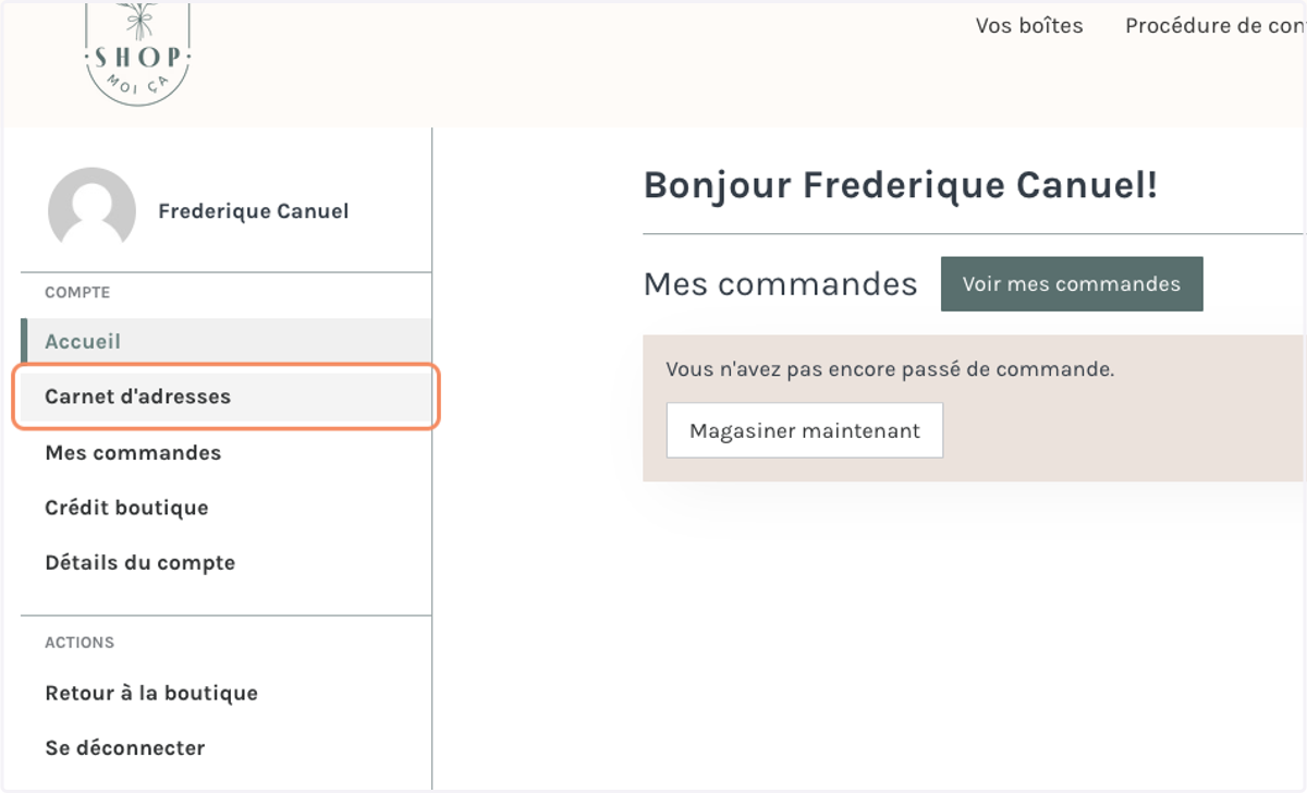 Dans le menu de gauche, cliquer sur "Carnet d'adresses"