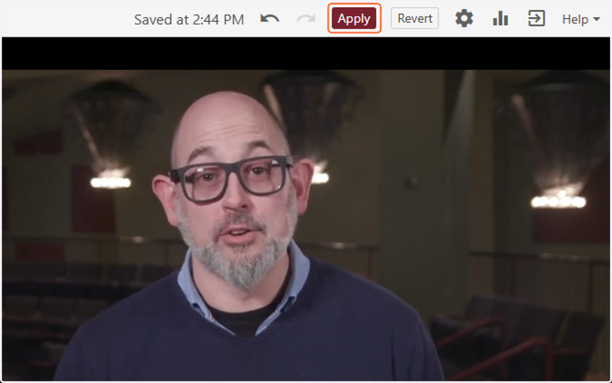 When you are finished editing your captions, click the Apply button at the top right-hand corner of the window. You may need to click Apply a second time if you made edits to the captions.
