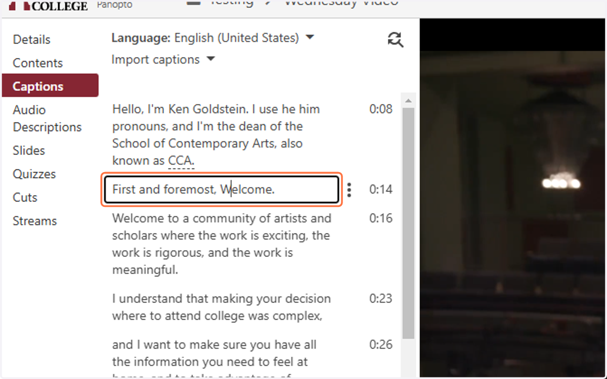You will now see the automatically generate captions along the left-hand side of the screen.