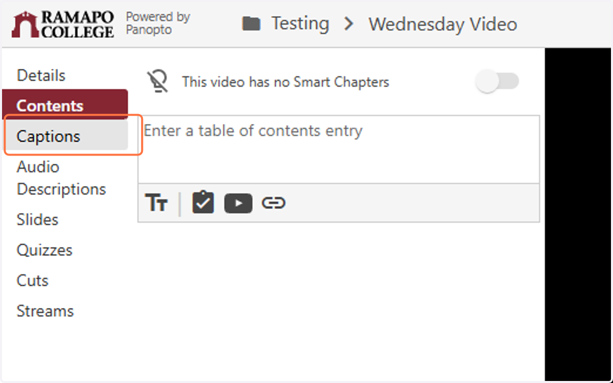 At the top left, select the Captions tab.