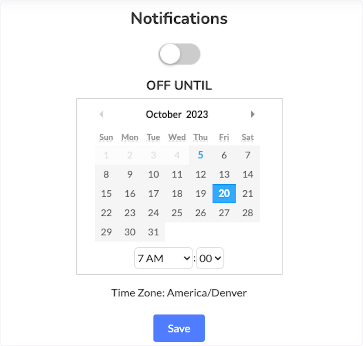 Toggling off Notifications will allow you to disable them for a set period of time. 