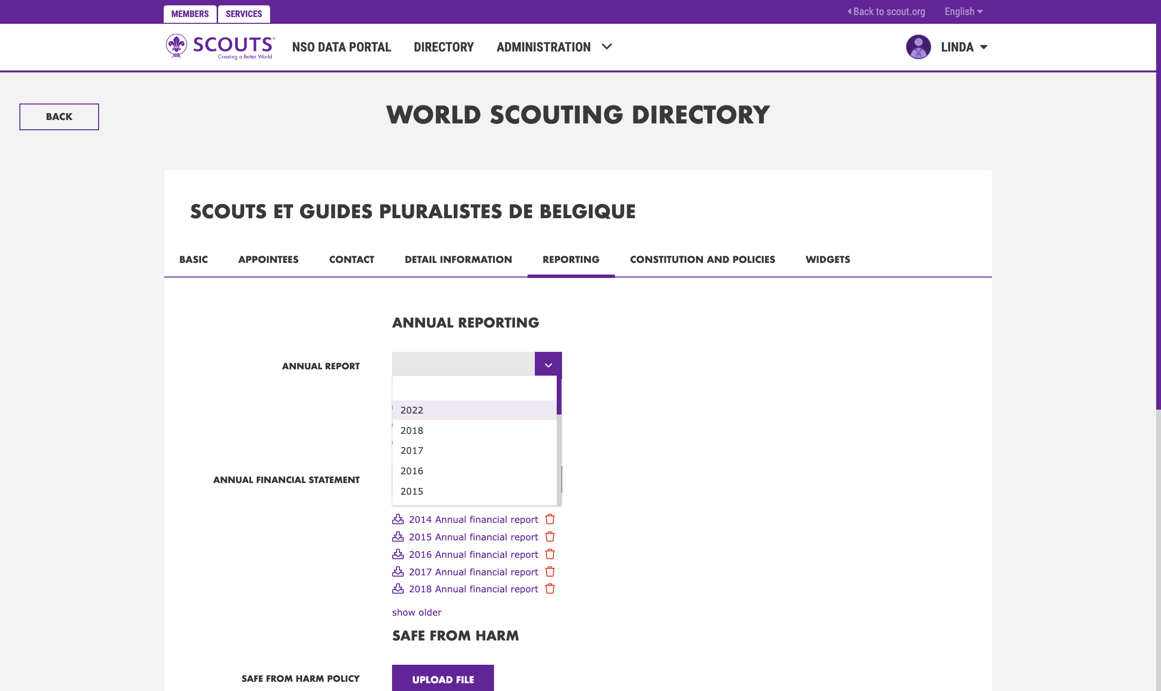 Click the dropdown and select the desired year