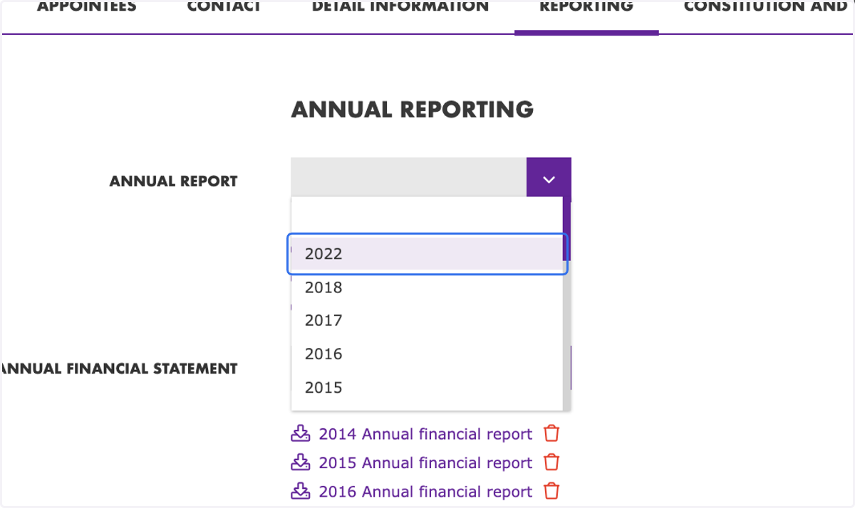 Click the dropdown and select the desired year