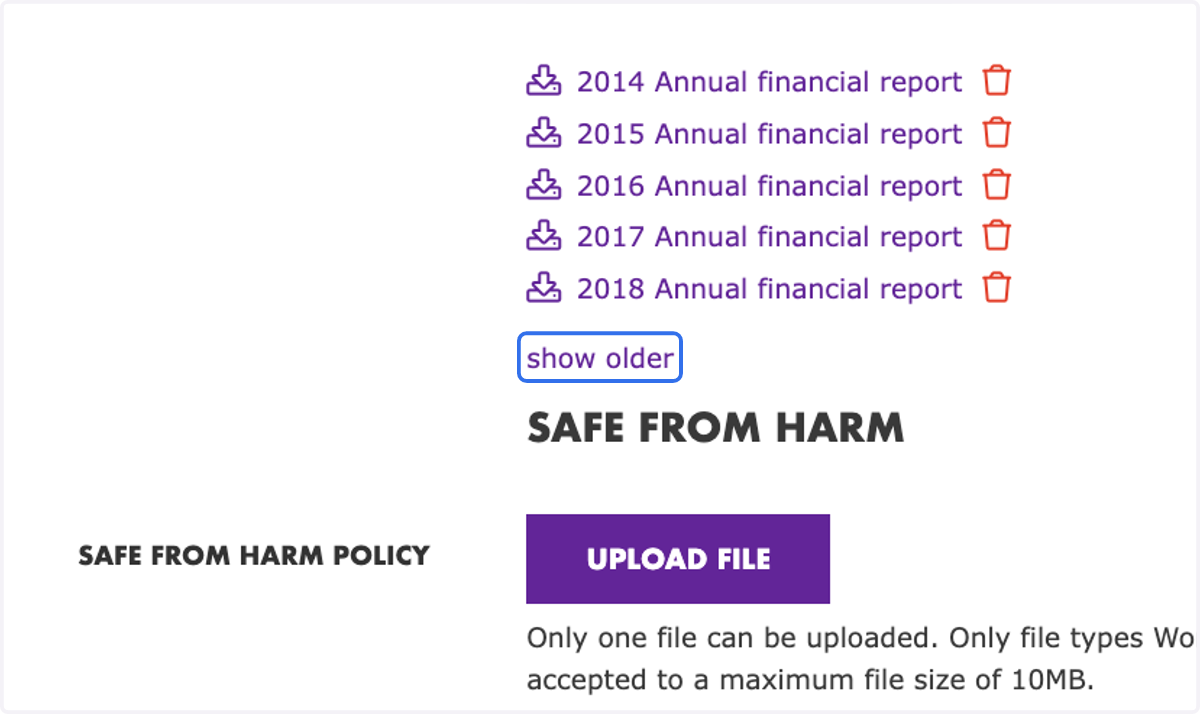 If you want to see older uploads, click on "show older"