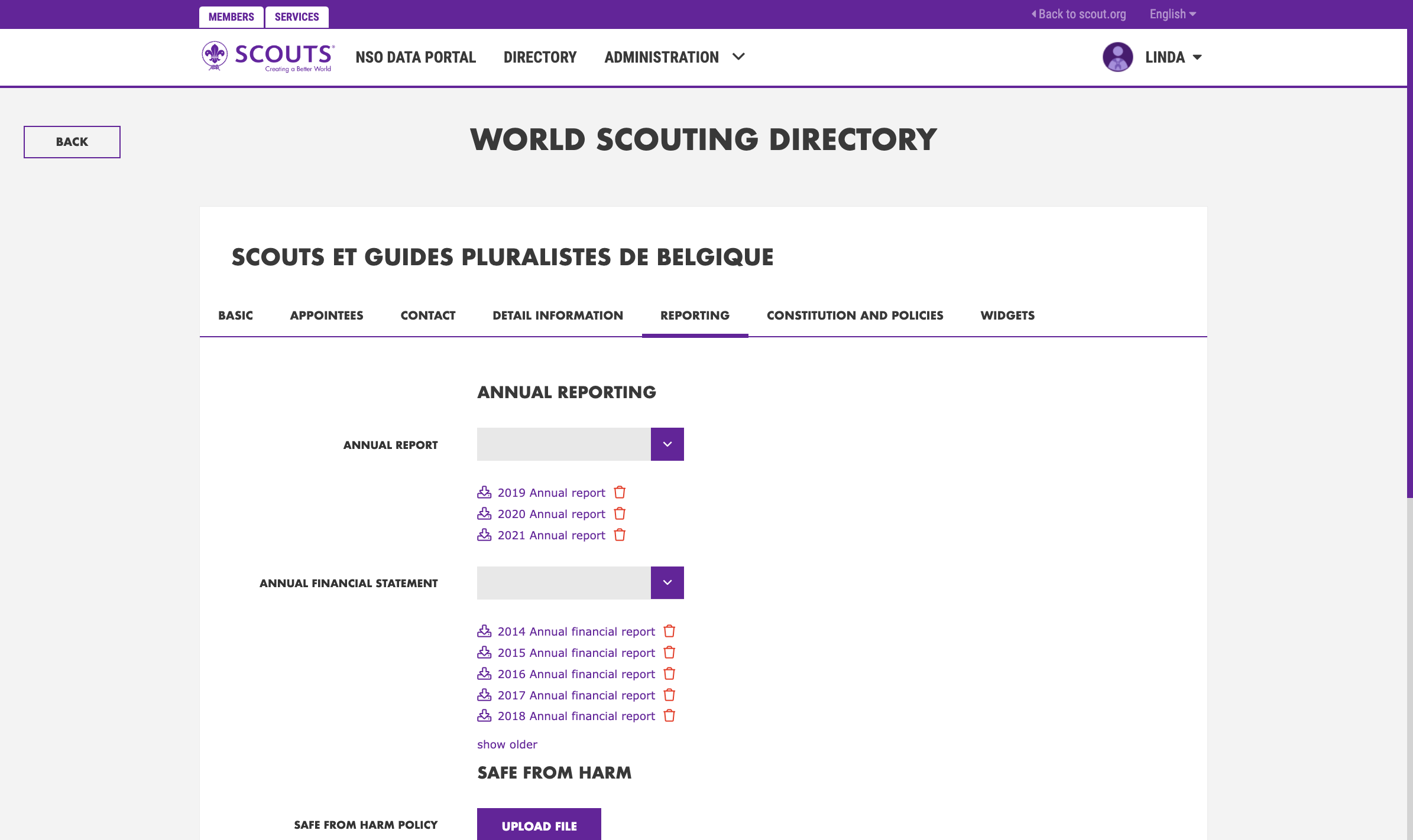 Navigate to the "annual reporting" section