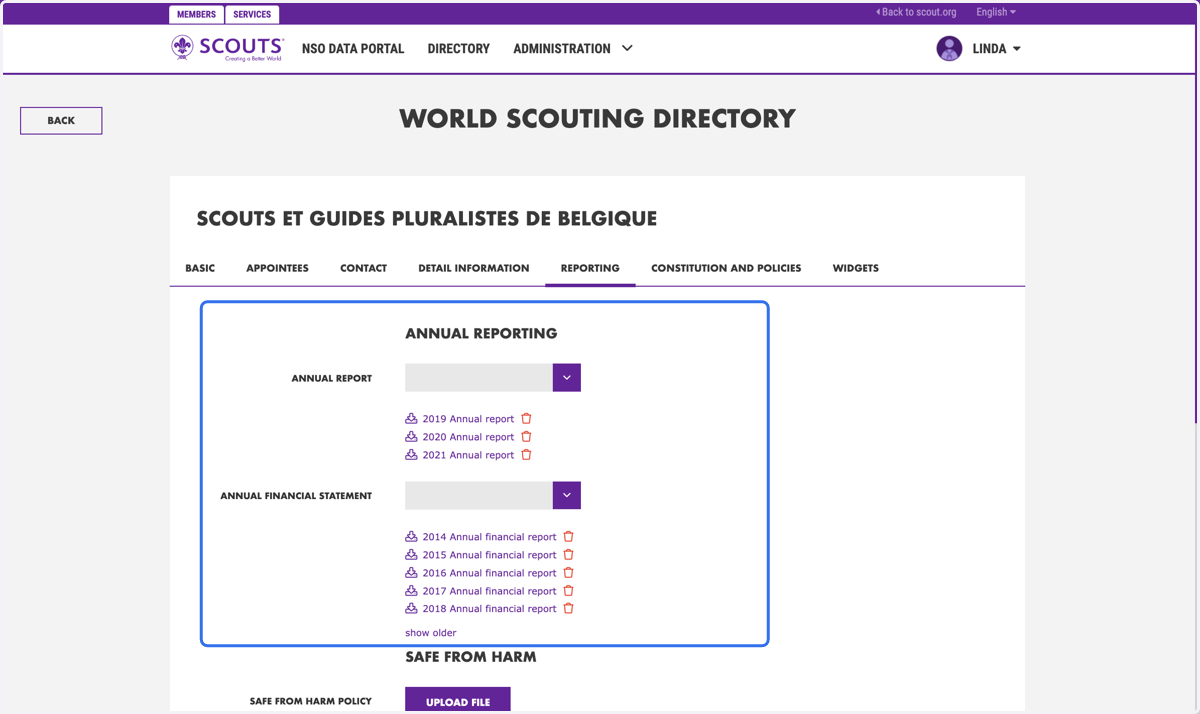 Navigate to the "annual reporting" section