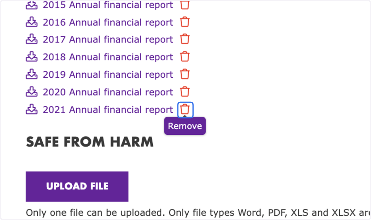 If you want to delete an uploaded file, click on the "trash bin"