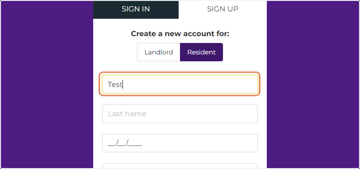 In the "Sign Up" tab, enter your first and last name.