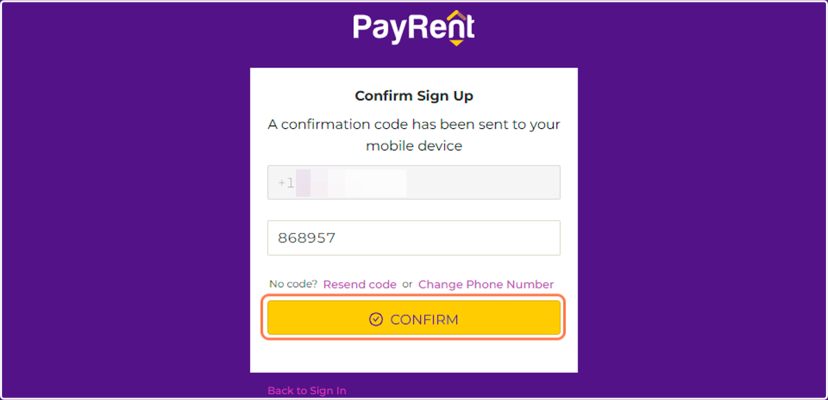 A confirmation code will be sent to the registered number. Please enter the 6-digit code received.