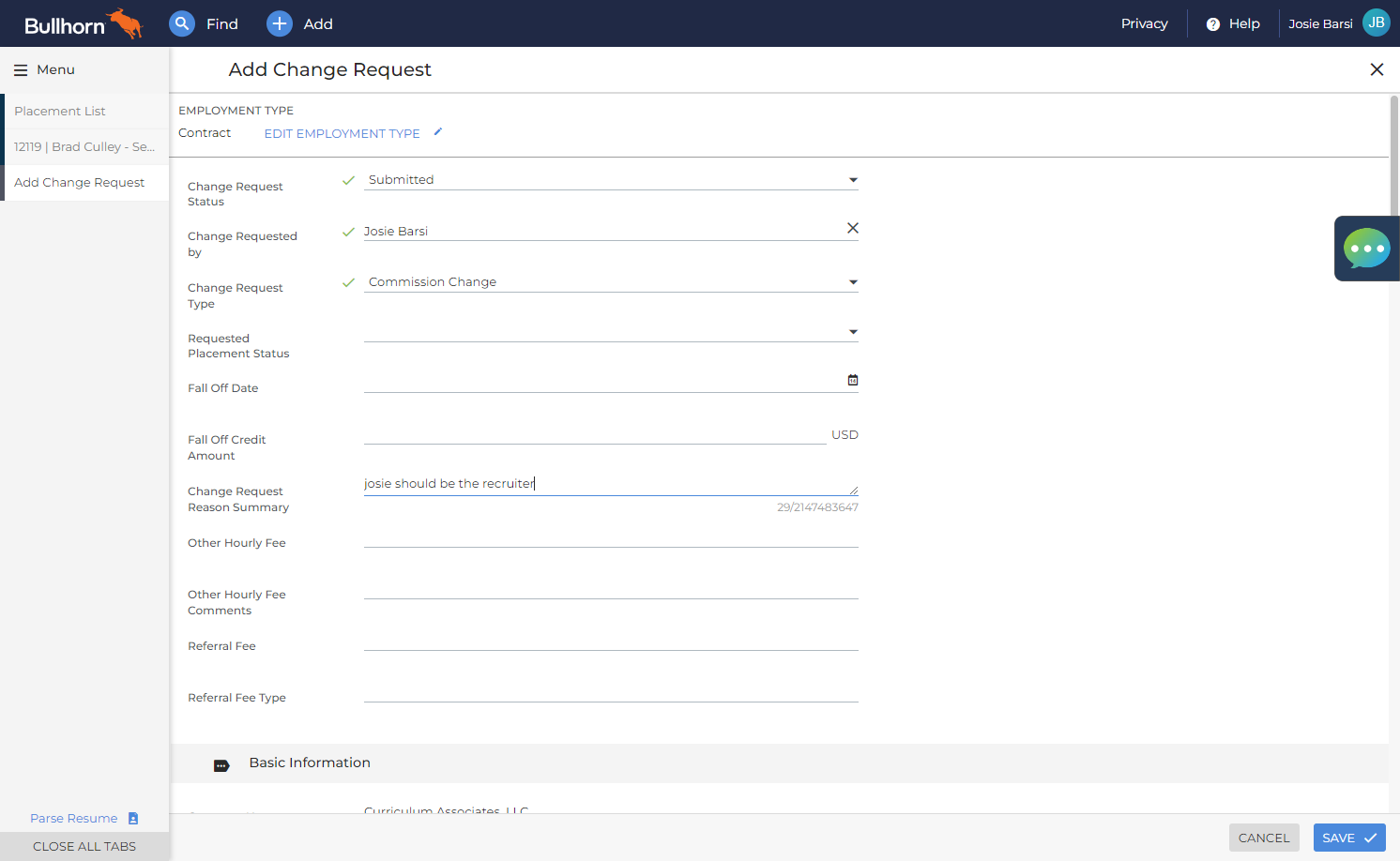 Add Change Request Reason Summary