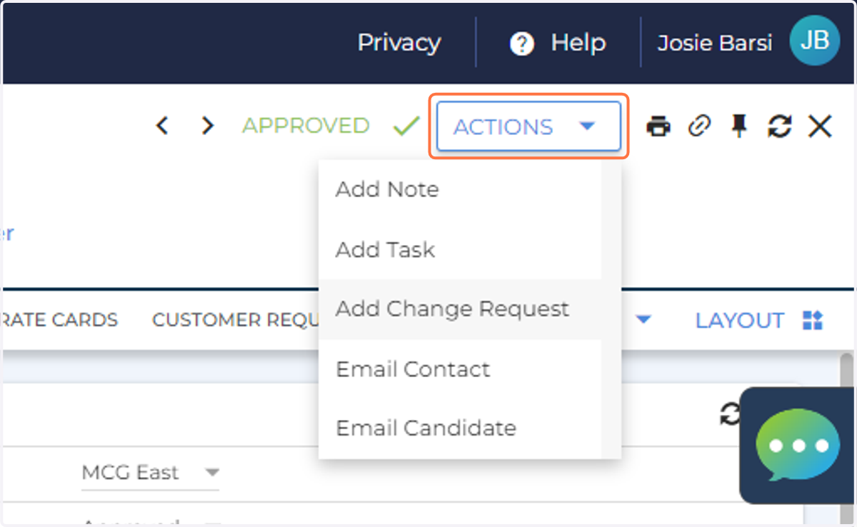 Click Actions -> Add Change Request