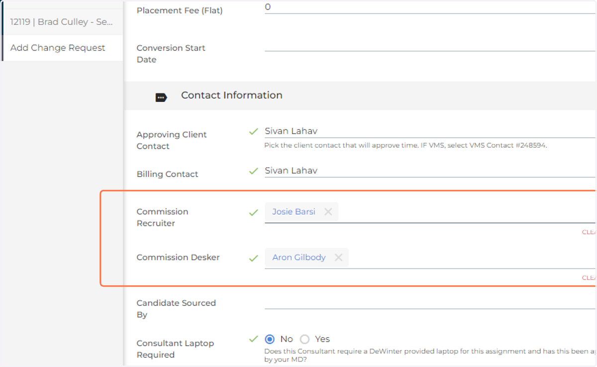 Add/Remove the Commission Recruiter/Desker