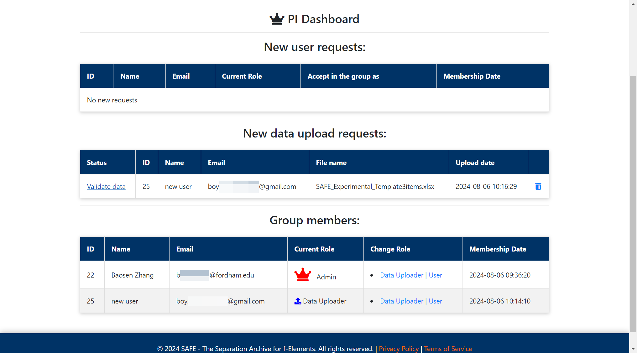 Note that the data here has to be verified by PI before submission. So, you will click on "Validate data" to start verifying the data.