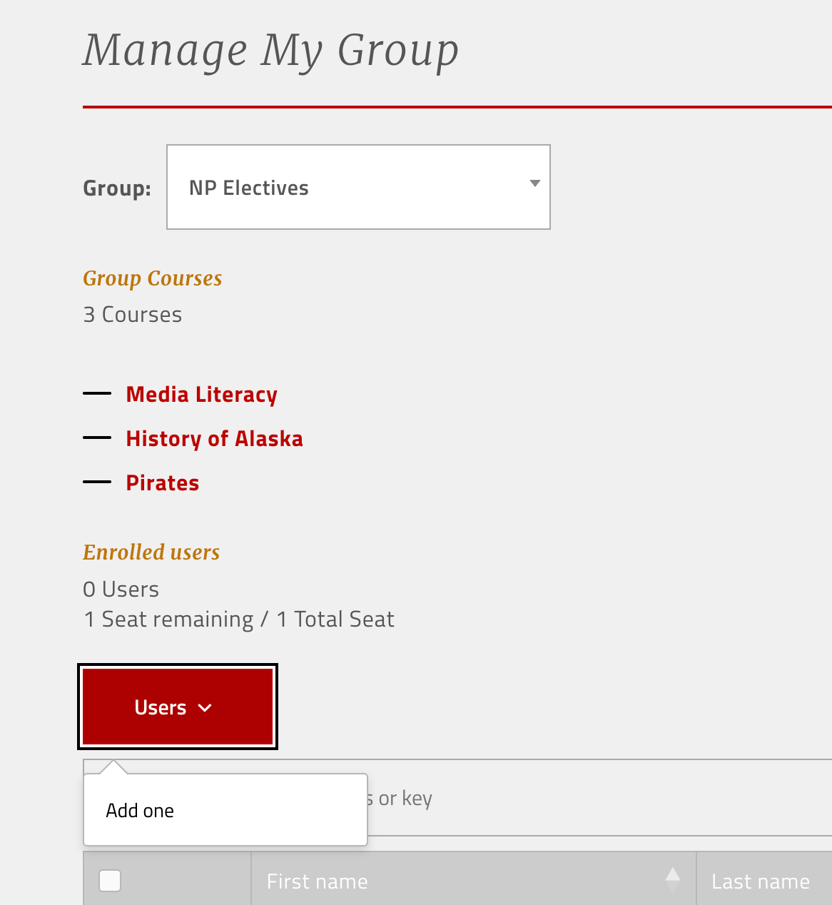Click on "Users" and "Add one"