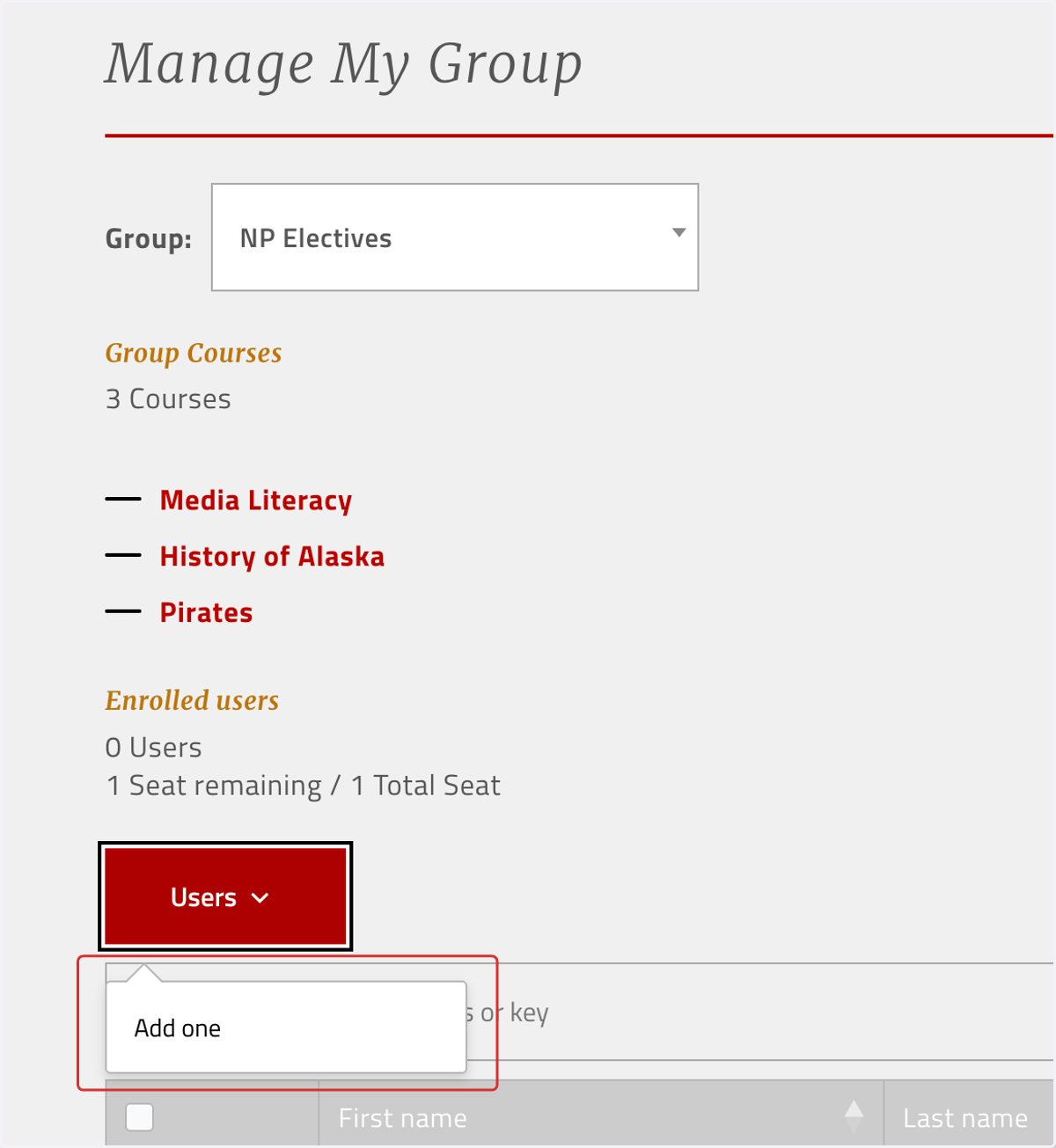 Click on "Users" and "Add one"