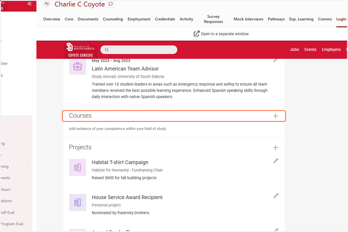 Click on Courses to add/edit