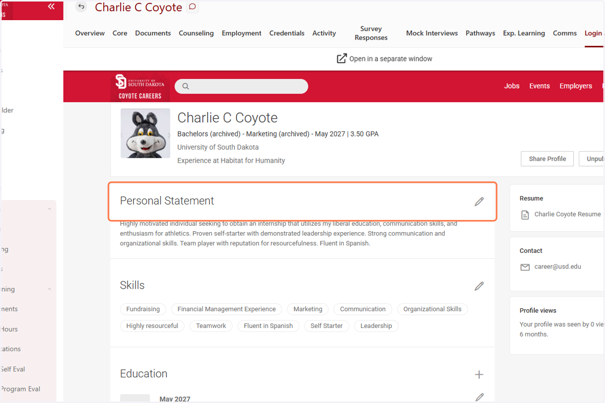 Click on Personal Statement to add/edit
